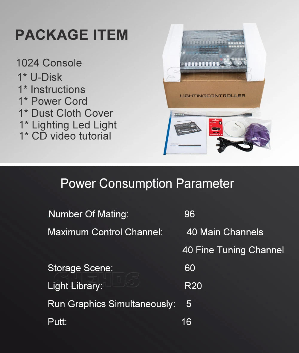 DMX Console 1024 Channels With Case For Professional Stage Lighting Control DJ Disco Nightclub Concert