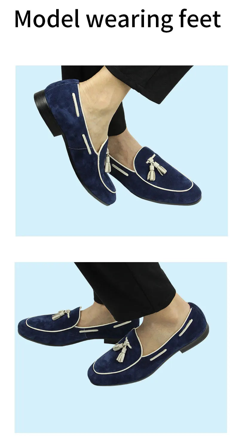 Our New Collections 2025 Penny Blue Loafer Men Shoes Fashion Tassel One-step Summer Casual Daily Office Shoes for Men Cow Suede High quality Customized
