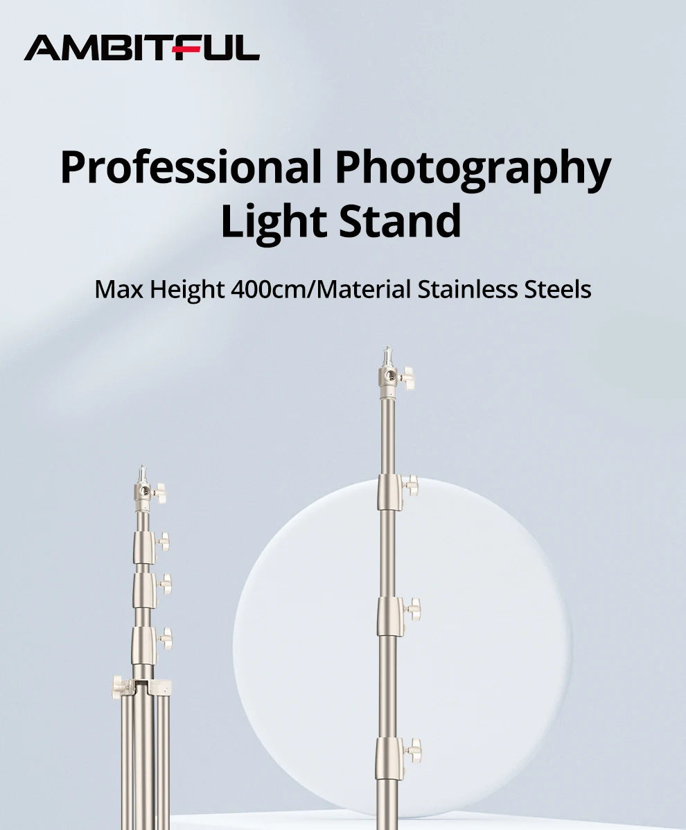 AMBITFUL 4M Stainless Steels Heavy Duty Light Stand Tripod 1/4 and 3/8 Screw Load 10KG for Studio Flash Softbox Continuous Light