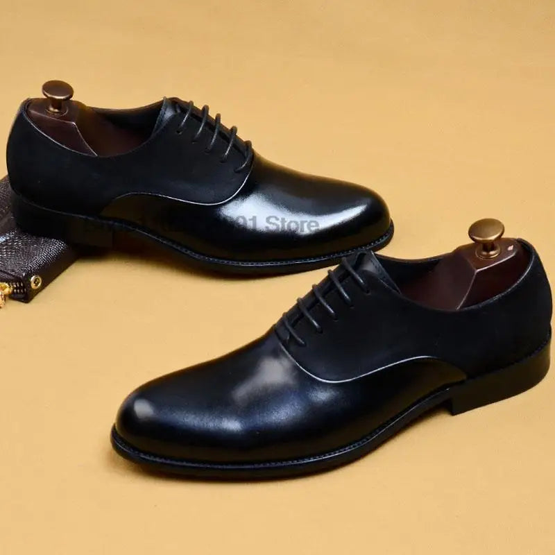 New 2024 HNXC Mens Oxford Genuine Leather Shoes Black Brown Classic Shoes Brogue Lace Up Dress Wedding Office Business Men Formal Shoes