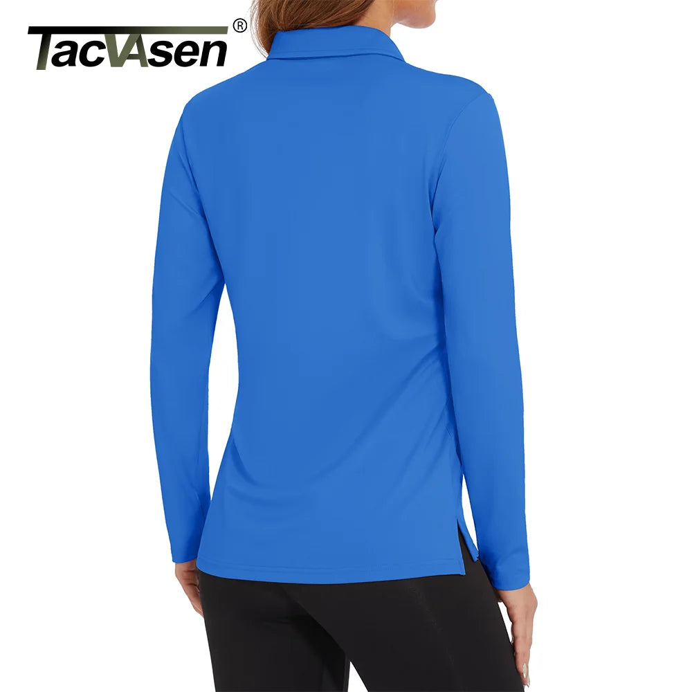 TACVASEN UPF 50+ Polo Shirts Womens Long Sleeve Shirts UV Protection Performance Polos Golf Tennis Working Shirts Pullover Top
