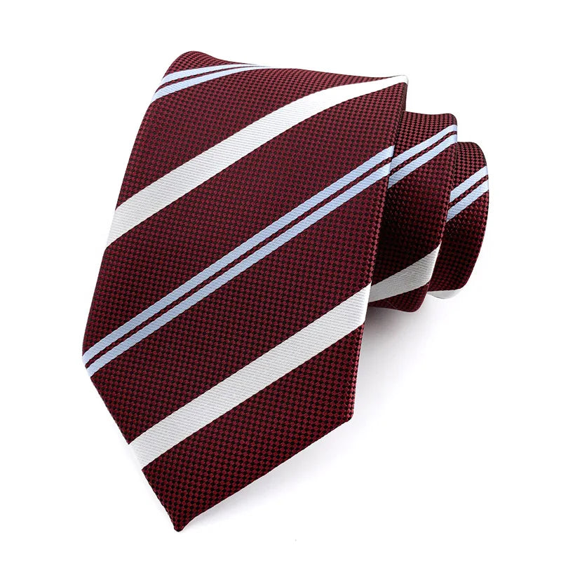 Luxury 8CM Mens Ties Necktie Red Color Stripes Ties For Man Groom Jacquard Woven Neck Tie For Business Wedding Party