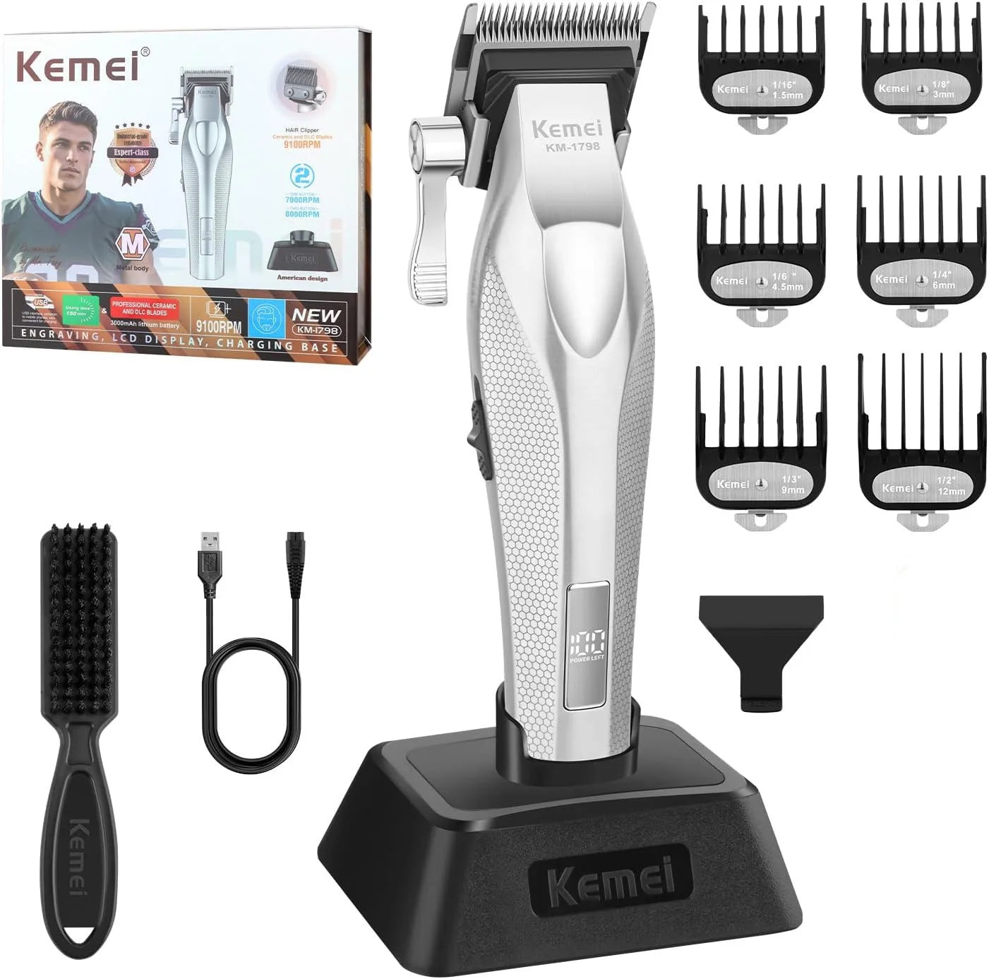 Kemei Barber Professional Hair Clipper and Hair Trimmer Combo Electric Men Zero Gapped Trimmer Fade Finish Hair Cutting Machine