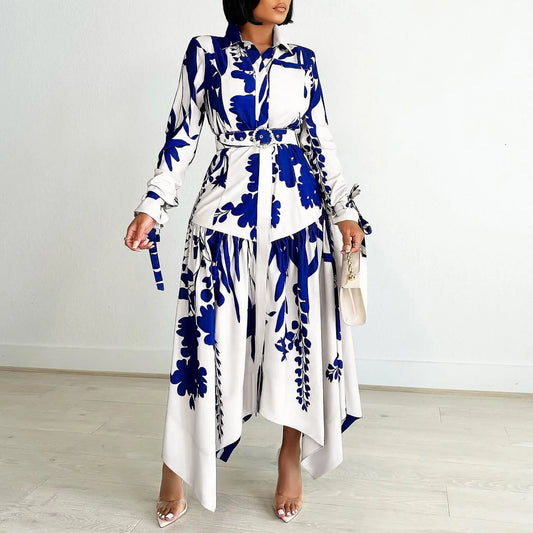 Brand new collection 2024-2025 Europe Plus-size Women's Fashion Fashion New Temperament Printed Irregular Lapel Dress Y2k Dress