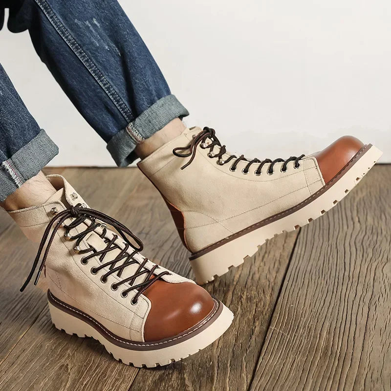 Our new collection 2024-2025 Mid-british Desert Boots for Men Color Match Autumn Winter Designer Cow Leather Platform Shoes Male Fashion Casual Ankle Boots BUY ONE AND GET A FREE GIFT LAPTOP STAND
