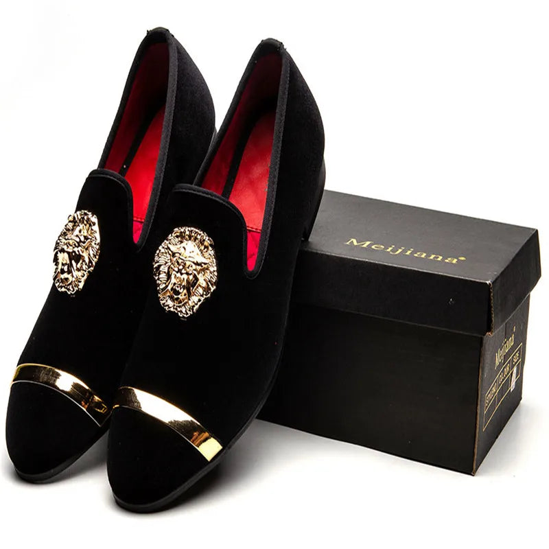 TINTINOS NEW 2024 Men Dress Shoes Wedding Party Shoes Loafers Fashion Tiger Gold Metal Men Flats Factory  Big Size 38-47