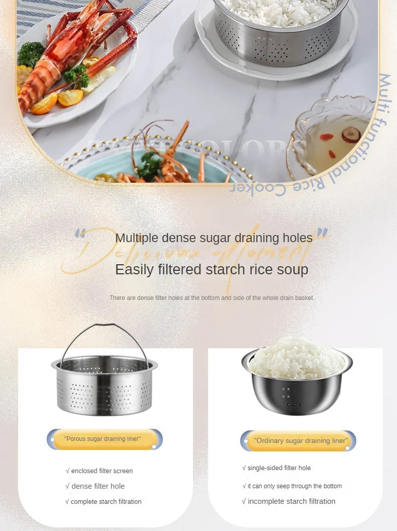 220V Electric Sugar Drained Rice Cooker Home Non-stick Electric Low Sugar Rice Cooker & Sugar draining inner Multi Cooker 1.7L