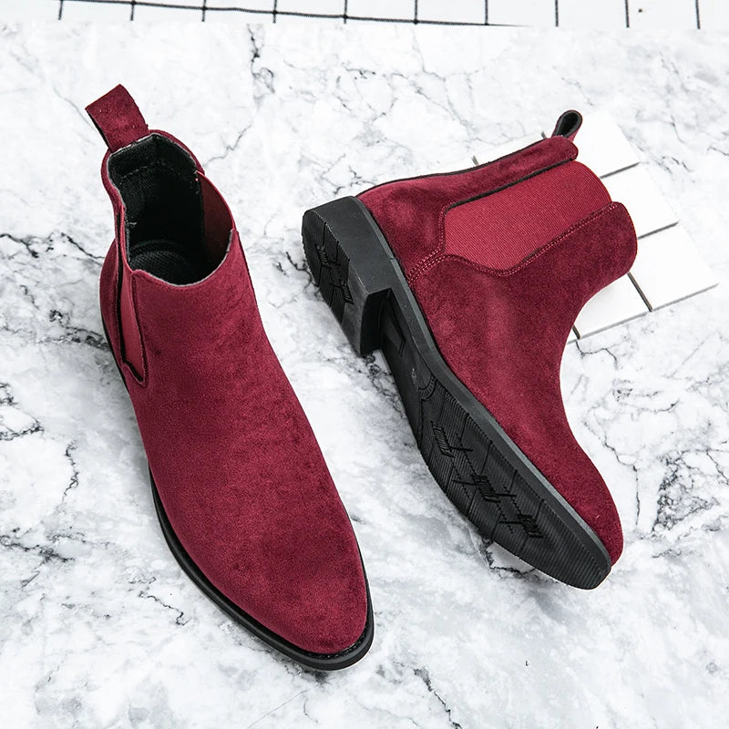 Trendy Brand 2025  British Style Men Boots High Top Slip On Suede Leather Ankle Boots Spring Autumn New Chelsea Boots Men Casual Shoes