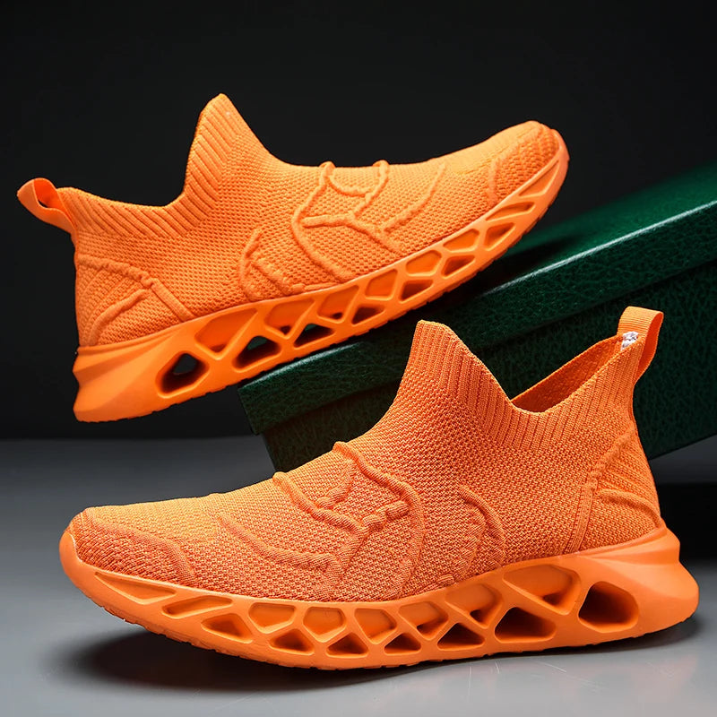 Big Size 40-47 Men Tennis Sport Shoes Breathable Mesh Sock Sneakers Slip-on Walking Footwear Super Light Trainer Tenis Masculino
