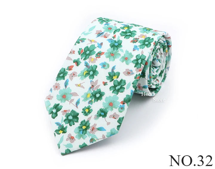 New Chic Floral Tie For Men 2025 100% Cotton Beautiful Elegant Flower Necktie White Blue Narrow Skinny Wedding Casual Cravat