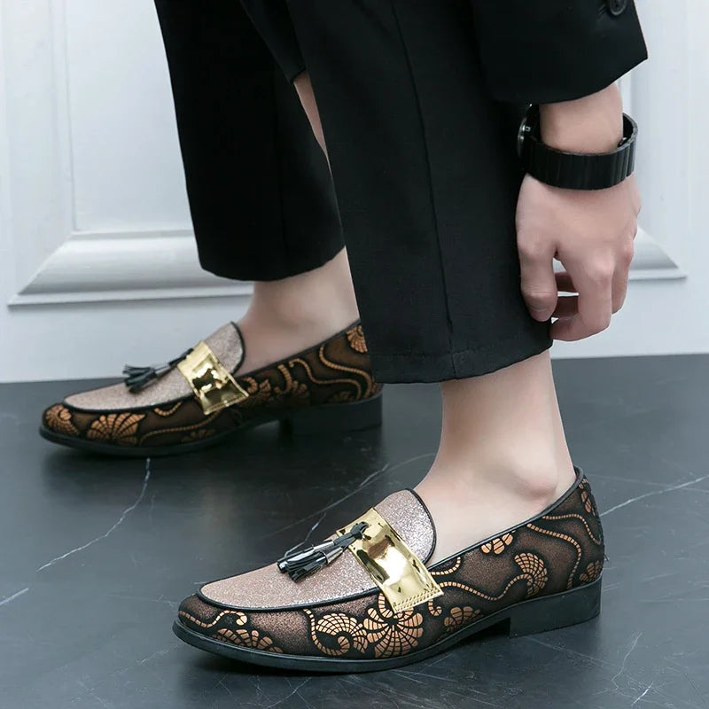 New 2025  Loafers for Men Flock Embroider Tassel Casual Shoes Slip-On Breathable Handmade Mens Dress Shoes Size 38-47