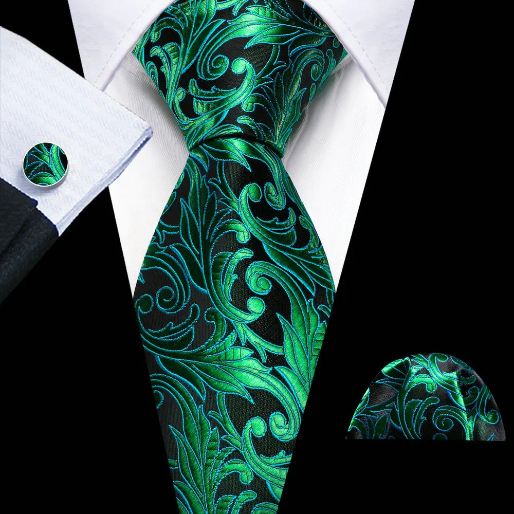 Green Men Tie Wedding Silk Solid Necktie Pocket Square Cufflinks Sets New Suit High Quality Party Business Designer