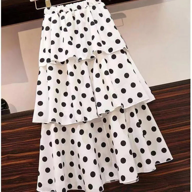 Summer Fashion Bohr Dot Slim Four Layers Chiffon Skirt Women Classic High Waisted All-match Lady Casual Cake Skirt
