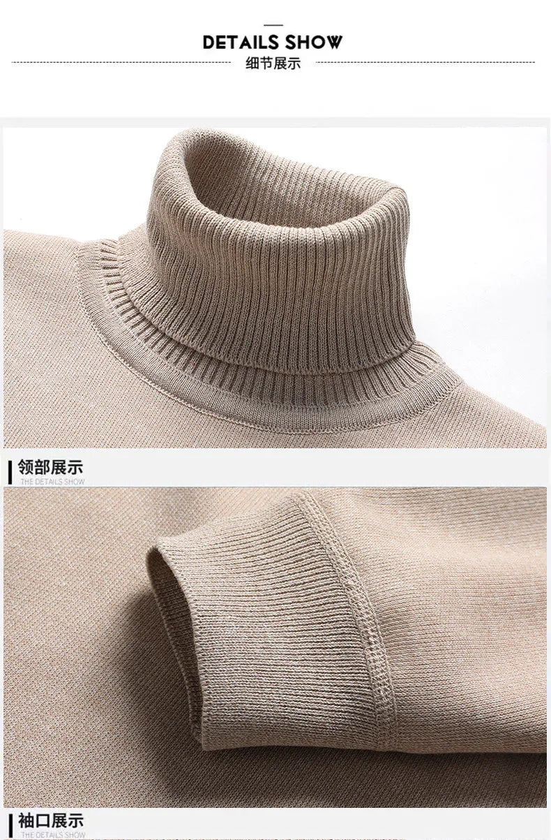 New Collection 2024-2025 Basic Warm Sweater for Men Winter Casual Pullover Warm Turtleneck Sweater Velvet Thick Solid Slim Bottoming Shirt Homme