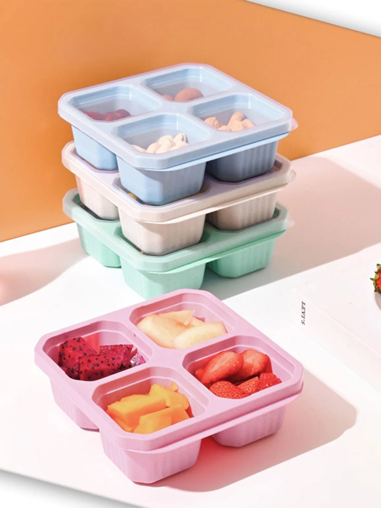 1pc portable kitchen tool meal box with 4 compartments for children and adults, used for home snack storagereusable meal boxes
