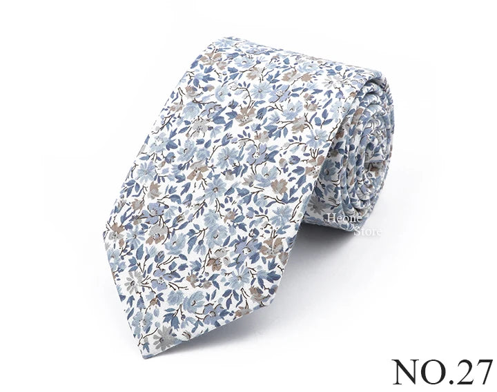 New Chic Floral Tie For Men 2025 100% Cotton Beautiful Elegant Flower Necktie White Blue Narrow Skinny Wedding Casual Cravat