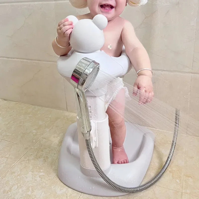 Cartoon Bear Baby Bathtub with Stand, Children's Baby Standing Bath, Baby Rinse Butt Holder, Toddler Stand Bath Tub Showers