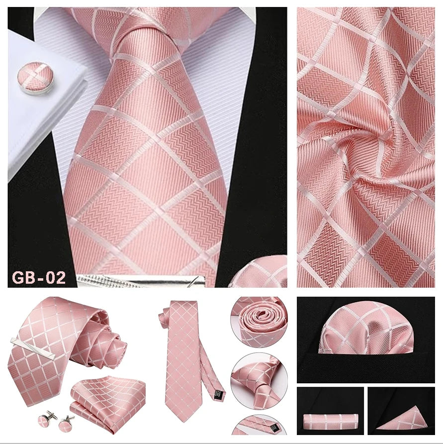 100% Silk Ties for Men Plaid & Checks Tie Clip Handkerchief Woven Classic Men's Necktie Pocket Square Set Formal Wedding Ties