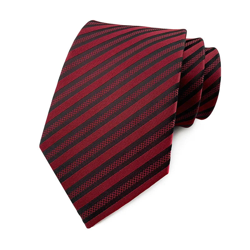 Luxury 8CM Mens Ties Necktie Red Color Stripes Ties For Man Groom Jacquard Woven Neck Tie For Business Wedding Party