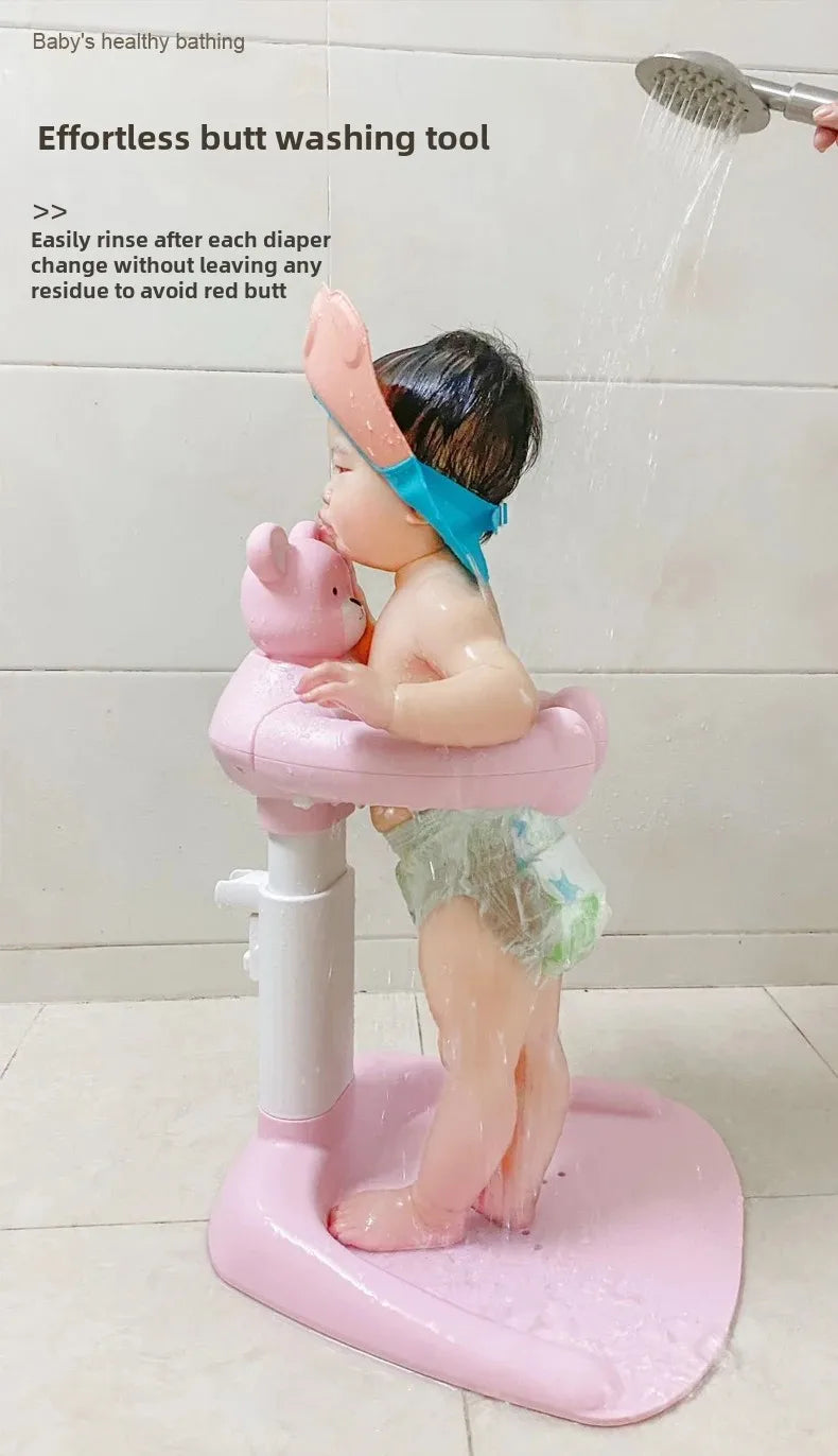 Cartoon Bear Baby Bathtub with Stand, Children's Baby Standing Bath, Baby Rinse Butt Holder, Toddler Stand Bath Tub Showers