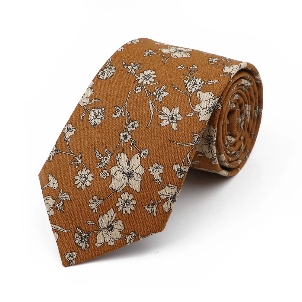 New Chic Floral Tie For Men 2025 100% Cotton Beautiful Elegant Flower Necktie White Blue Narrow Skinny Wedding Casual Cravat