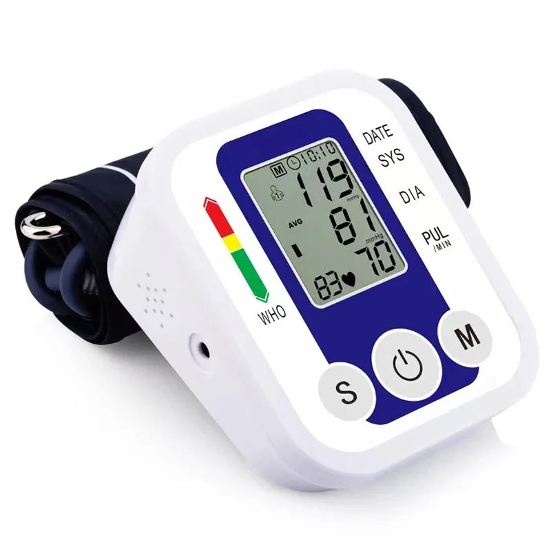 LCD Portable Health Care Pulse Meter BP Monitor Automatic Digital Arm Blood Pressure Monitor Tonometer Meter Sphygmomanometer