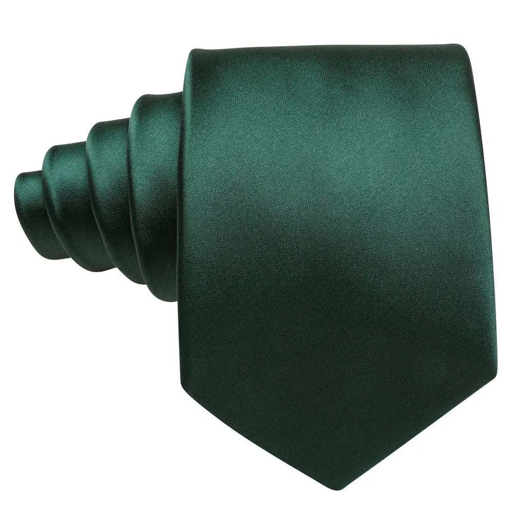 Dark Green Silk Solid Men Ties With Pocket Square Cufflinks Set Elegant Woven High Quality Suit Necktie Wedding