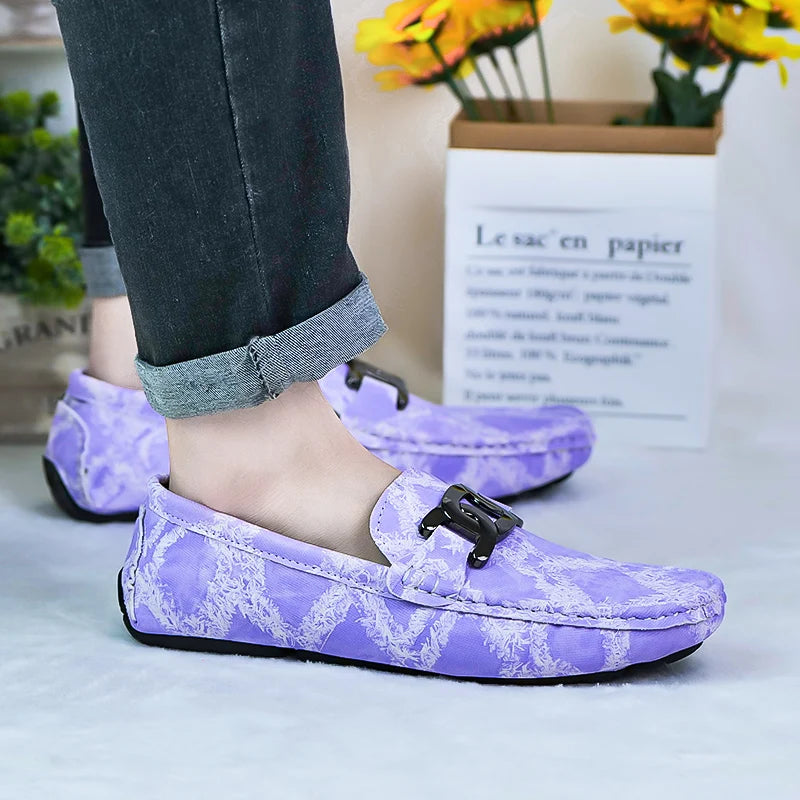Our 2025 New Fashionable Mens Over Size 38-48 Moccasin Shoes Purple Spring Male Formal Dress Shoes Comfortable Youth Leisure Shoes