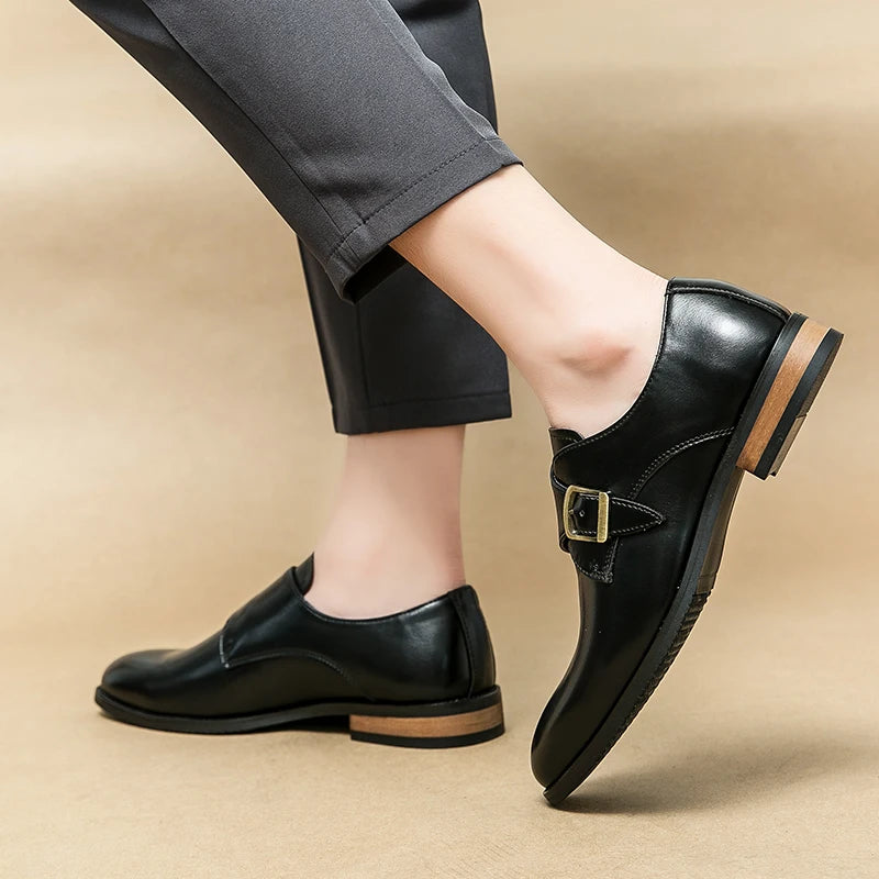 Luxury Soft Wood Heel Men's Fashion Business Leather Shoes Formal Dress Shoes Casual Derby Shoes Career Oxford Italy Style Shoes