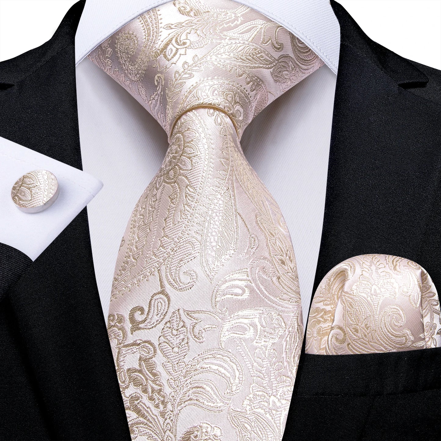 Brand New 2025 Mens Tie 100% Silk Classic Jacquard Woven 8cm Gold Yellow Formal Business Wedding Neck Tie Pocket Square Set Suit Cravat