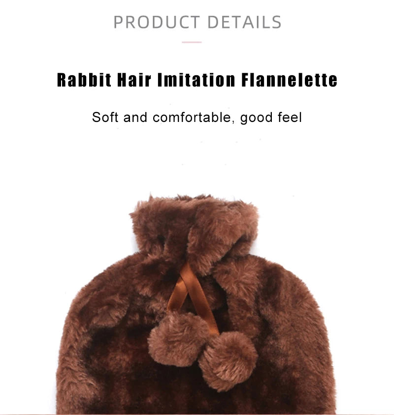 2000ML Hot Water Bottle Thick Water Injection Rubber Soft Plush Hot Water Bag Winter Feet Hand Warmer Bouillotte Warm Bouillotte