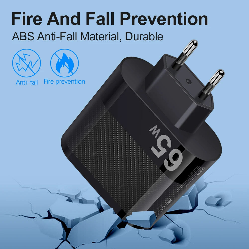 65W USB C Charger PD Fast Charging Universal Phone Charger Power Adapter for iPhone 15 14 Xiaomi Samsung EU US Wall Plug Charger BUY ONE GET A FREE LAPTOP STAND
