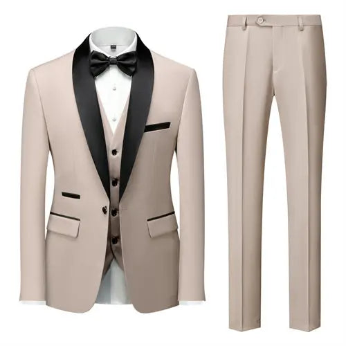 Black Men's Suit 3 Pieces, Business Wedding Terno Masculino, Fashion Slim Fit Costume Homme, Blue Red Gray, Asian Size M-4XL 5XL