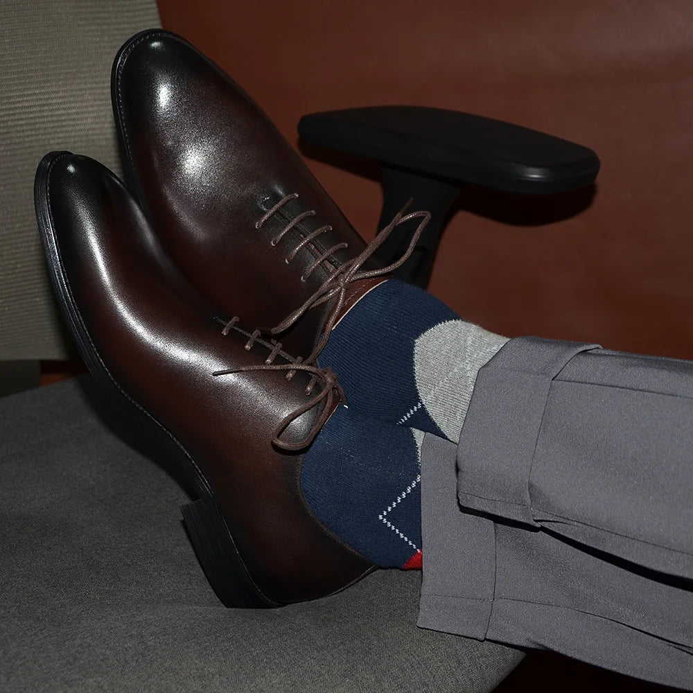 Brand Designer Whole Cut Oxford Dress Shoes Men Genuine Leather Handmade Lace Up Plain Toe Business Office Formal Wedding Shoe