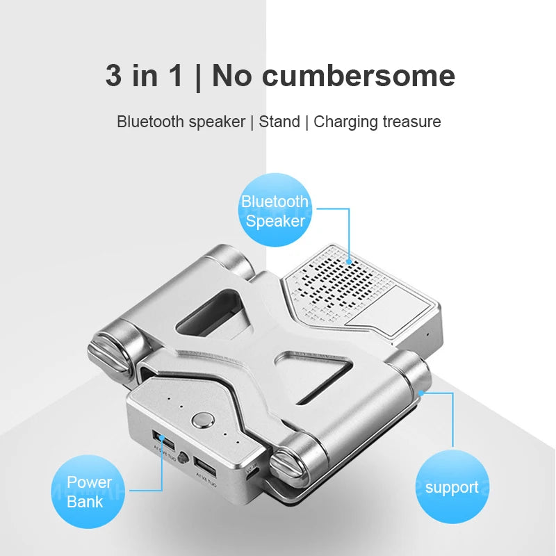 Metal Phone Holder Power Bank 10000mAh Bluetooth Speaker 3 in 1 Multifunctional Stand for Universal Mobile Phone