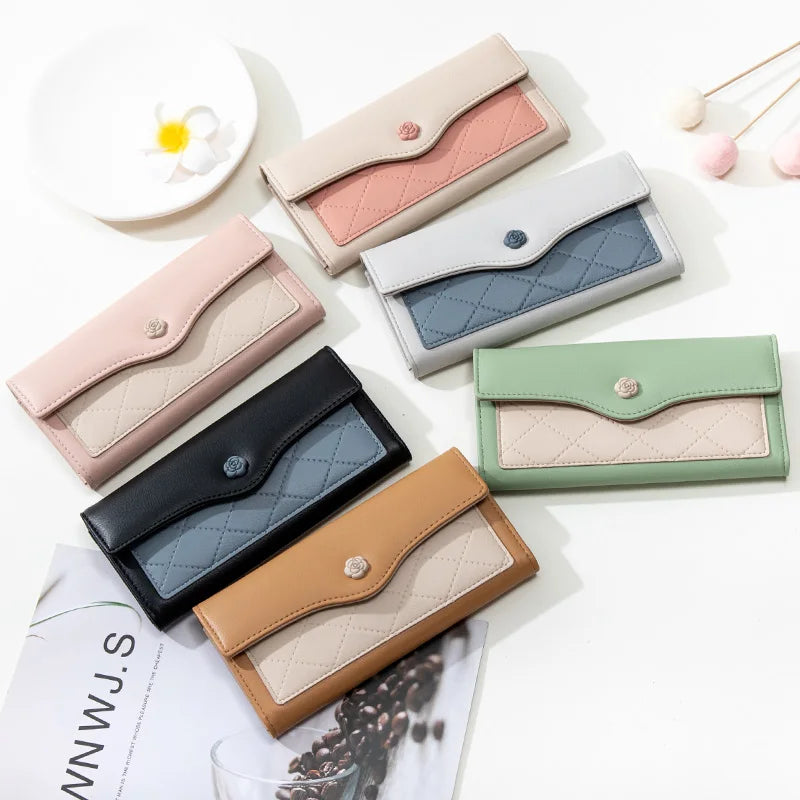 2024 Fashion Brand Long Panelled PU Leather Money Unique Purse Hasp Card Holders Purse High Capacity Female Fashion  Wallets for Women