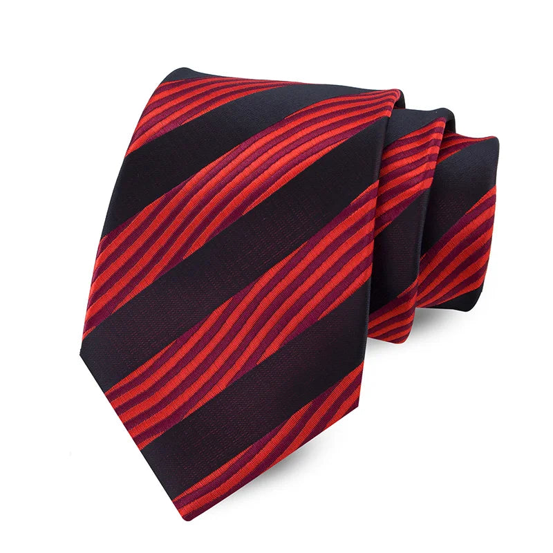 Luxury 8CM Mens Ties Necktie Red Color Stripes Ties For Man Groom Jacquard Woven Neck Tie For Business Wedding Party