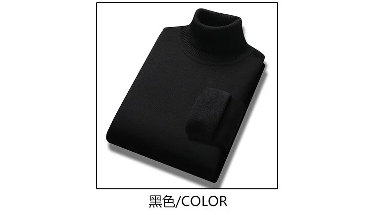 New Collection 2024-2025 Basic Warm Sweater for Men Winter Casual Pullover Warm Turtleneck Sweater Velvet Thick Solid Slim Bottoming Shirt Homme