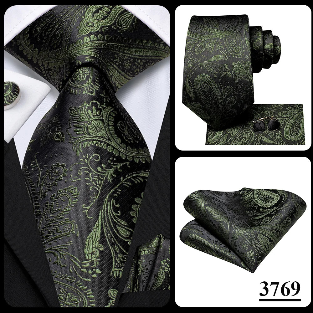 Our Brand  2025 Hi Tie Striped Sage Green Mens Fashion Necktie Handkerchief Cufflinks for Tuxedo Accessory Classic Silk Luxury Tie for Man Gift