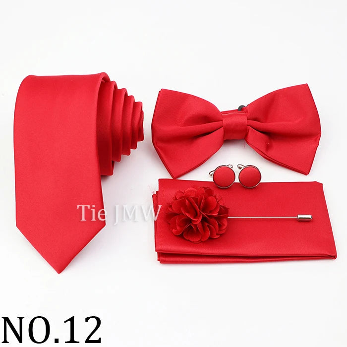 Hot Sale Pink Purple Sage Green Tie Set Polyester Necktie Bowtie Cufflink Brooch For Groom Suit Wedding Cravat Shirt Accessory