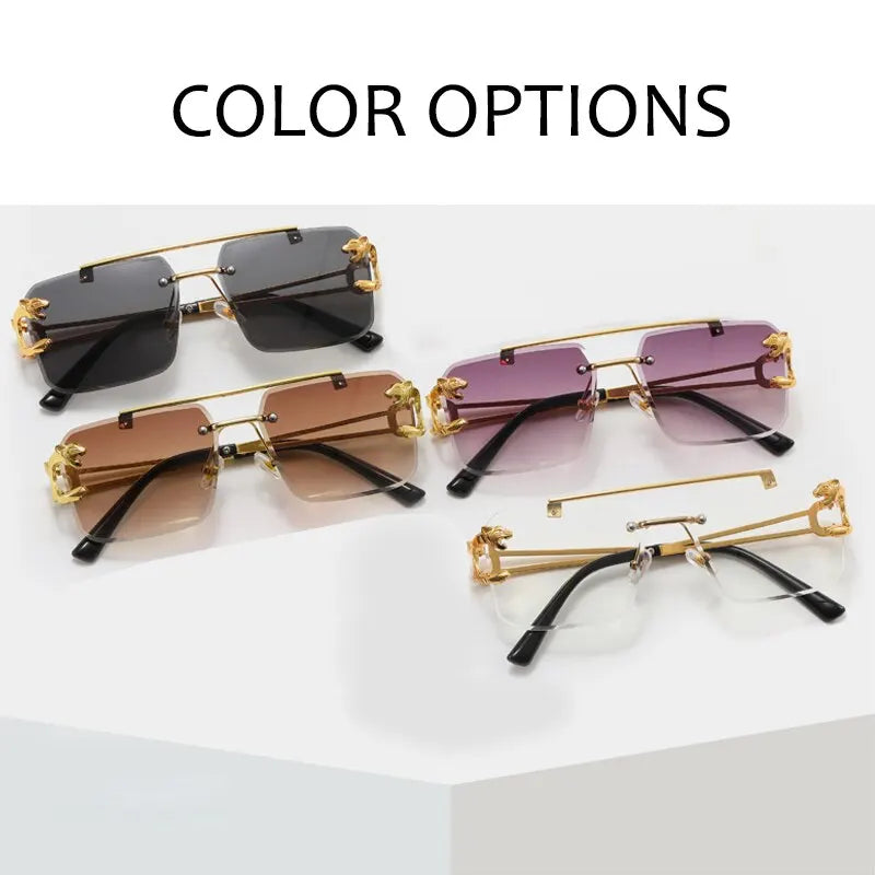 Rectangle Sunglasses for Men Women Rimless Square Shade Eyewear Frameless Vintage Square Glasses