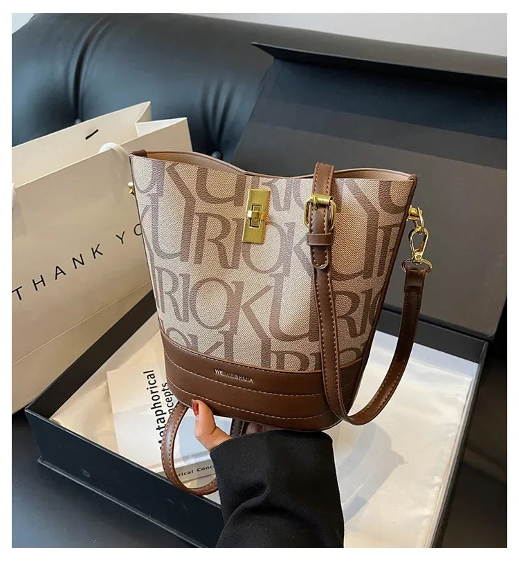 New Collection 2024-2025 Fashionable Retro Bucket Bag New High-capacity Printed Single Shoulder Crossbody Bag  High-quality Designer Handbag for Women FREE  SHIPPING