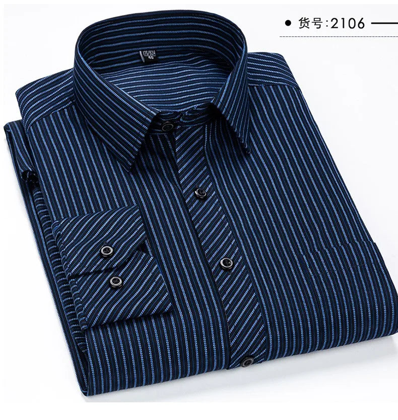 NEW 2024-2025  Men's Long Sleeve  Business Work Classic Office Plaid Striped Smart Casual Shirts More colo Solid Basic Dress Shirt Formal