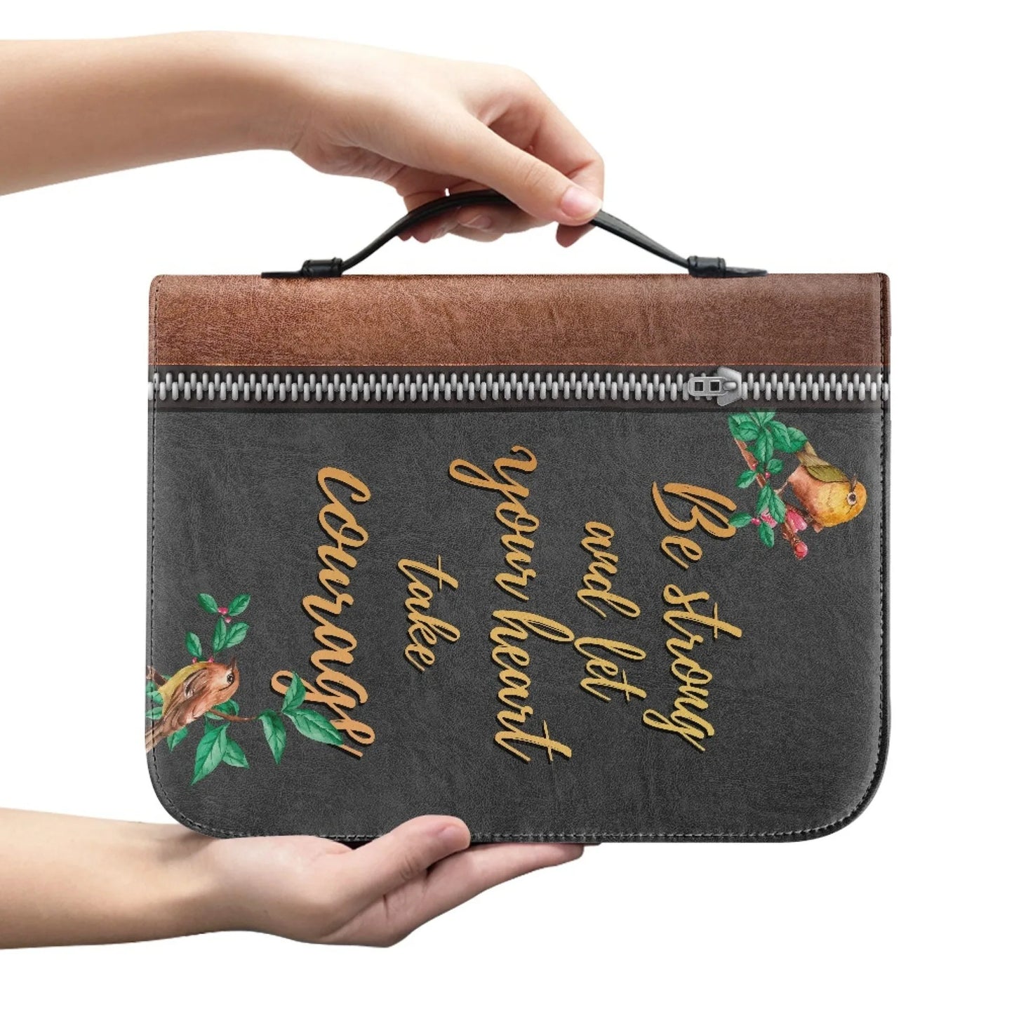 M Size Leather Cross Design Printed Book Bible Bag Student Travel Storage Bag One-handed Portable Storage Student Handbag