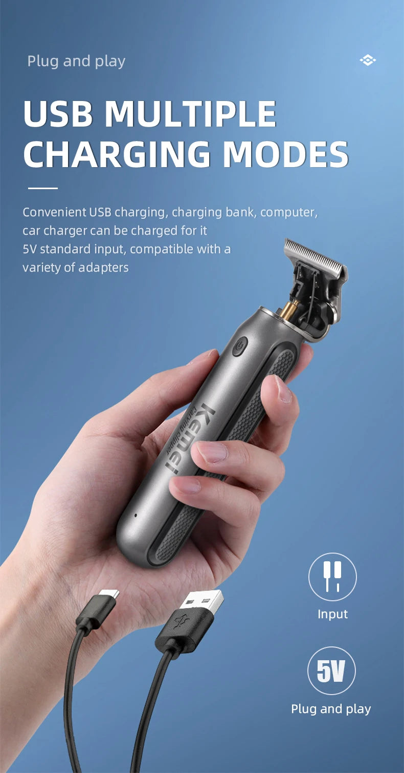 Kemei Mini Clippers Men's Beard Trimmer Zero Gapped T-Blade Hair Cutting Machine Cordless Professional clippers KM-1757