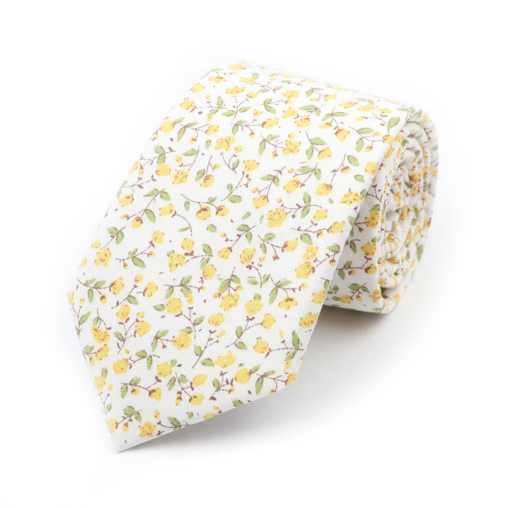 New Chic Floral Tie For Men 2025 100% Cotton Beautiful Elegant Flower Necktie White Blue Narrow Skinny Wedding Casual Cravat