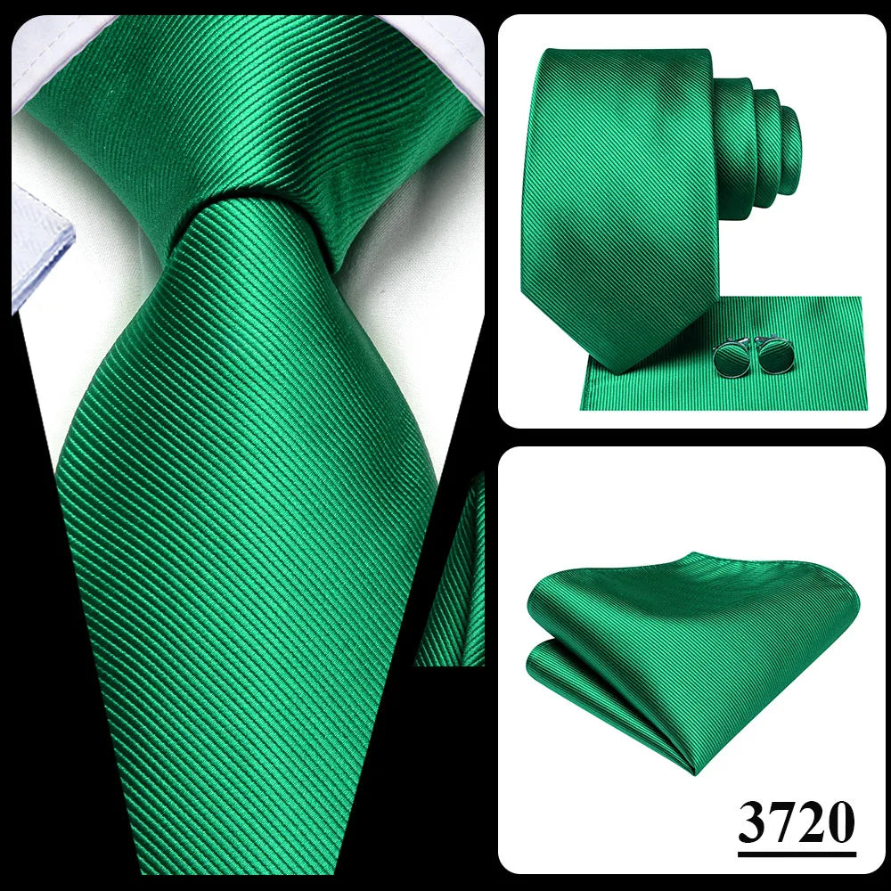 Hi-Tie Solid Green Orange Mens Fashion Necktie Handkerchief Cufflinks for Tuxedo Accessory Classic Silk Luxury Tie for Man Gift