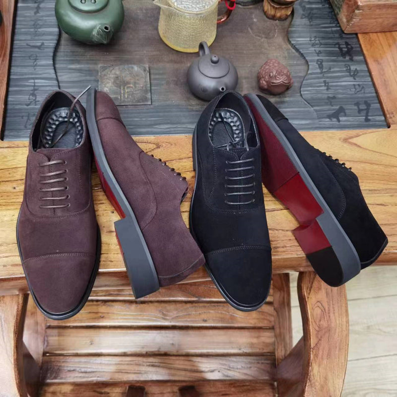 Brand New 2024-2025  Red Sole Men Shoes Black Flock Derby Shoes Breathable Lace-up Handmade Men Shoes Free Shipping Chaussures Pour Hommes