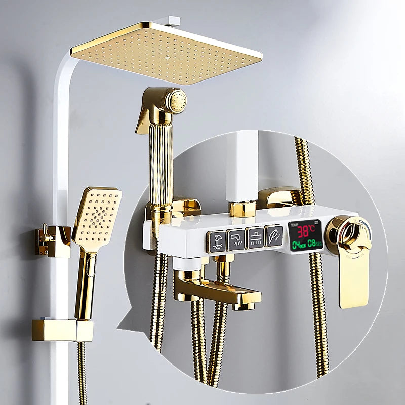 New 2024-2025 Chrome Digital Bathroom Shower System for Bathroom Accessories Brass Bathroom Mixer Faucet Thermostatic Digital Shower Set Plus FREE SHIPPING