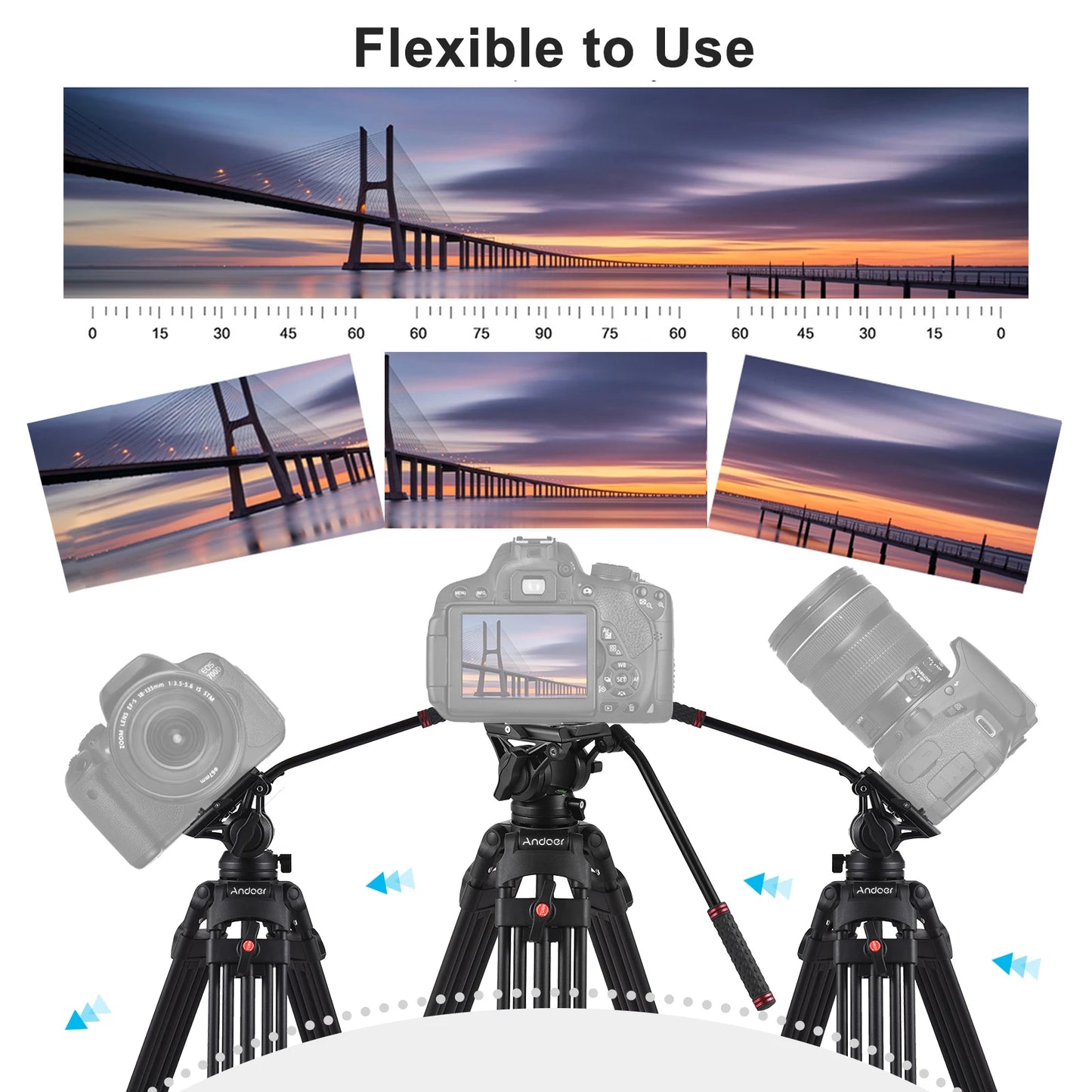 TINTINOS Andoer D1801 Professional Tripod Stand Aluminium Alloy Panorama Head 3-Section Extendable for DSLR Cameras Camcorder Photography
